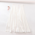 Womens Single Breasted Chiffon White A-line Decorative Skirt